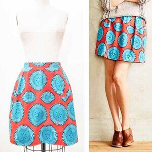 Baraschi Anthropologie Women's Tisza Mini Skirt Orange Turquoise Print 6 NWT